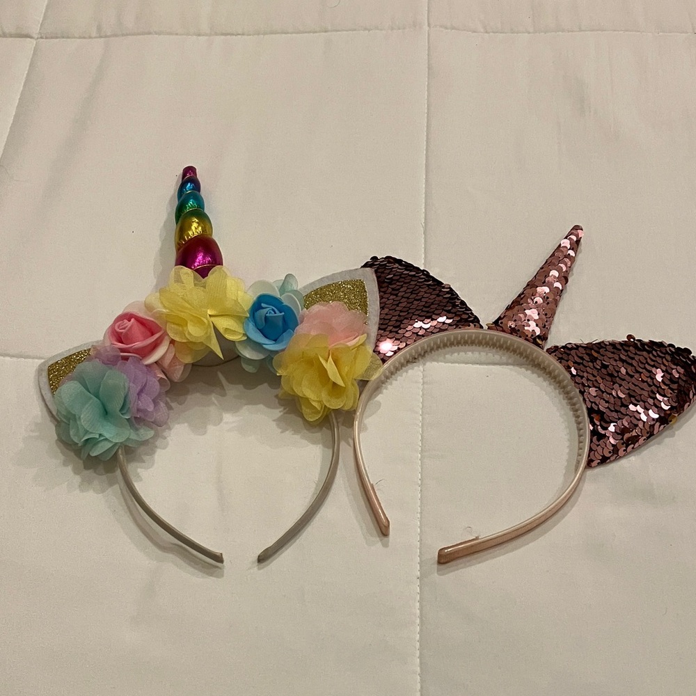 Kids Unicorn Headband Set - Pink Sequin & Rainbow Floral